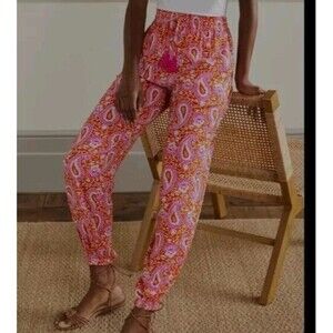 Boden Crinkle Taper Trouser Jogger Papaya Paisley Pink Orange‎ Size US 10P